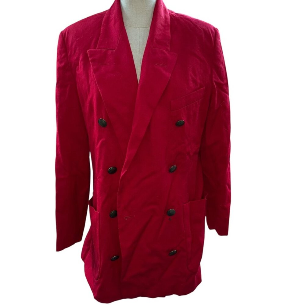 The J. Peterman Company Holiday RED double breasted wool blazer jacket 12